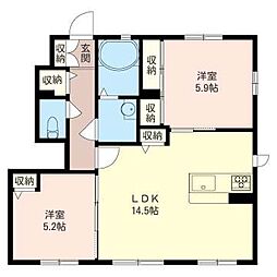 クレセオコートD 2LDKの間取図画像