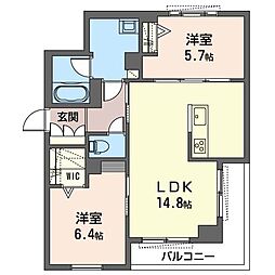 グレイスジャスティ 2LDKの間取図画像
