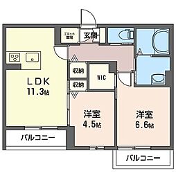 プラージュ・ノム 2LDKの間取図画像
