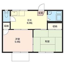 コーポ弥生B 2DKの間取図画像