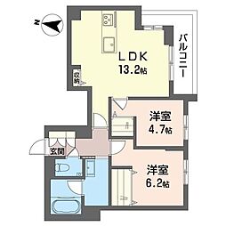 ヴァンベール緑の風 2LDKの間取図画像