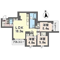 オアシス アルファ 3LDKの間取図画像