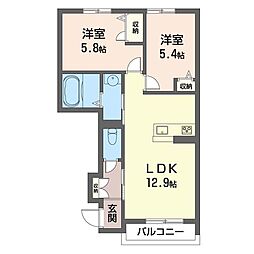 グロリオーサC棟 2LDKの間取図画像