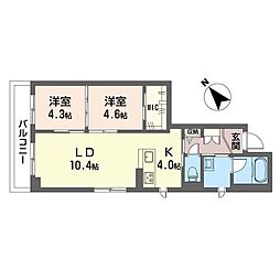 ジェミニ高品 2LDKの間取図画像