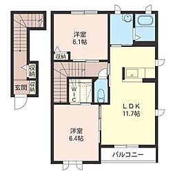 ヒルズコートI 2階2LDKの間取り