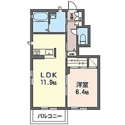 ラメール 1階1LDKの間取り