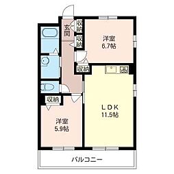 グランバリエ 2階2LDKの間取り