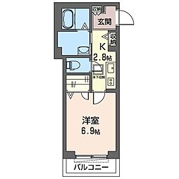 ラリュール 1Kの間取図画像