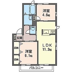 フランボワーズ請西東A棟 2LDKの間取図画像