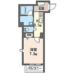 ラリュール1 1Kの間取図画像