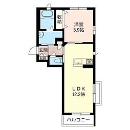ハピネス 2階1LDKの間取り