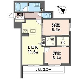 リシェ・フルール 2LDKの間取図画像
