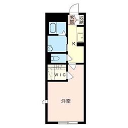 プランドール 1Kの間取図画像