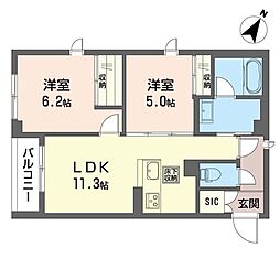 サンライズコート 2LDKの間取図画像