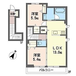 クオレール勝田台 2LDKの間取図画像