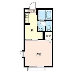 ビューラゆりのき2 1Kの間取図画像