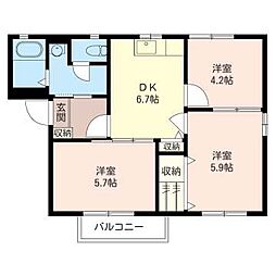 スカイメゾンB 3DKの間取図画像