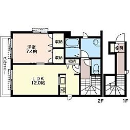 タウンハイツ2 1LDKの間取図画像