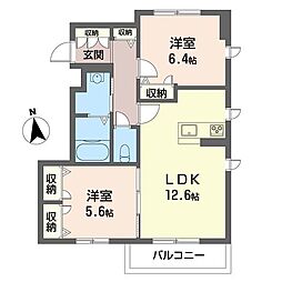 レーヴ・やまと 2LDKの間取図画像