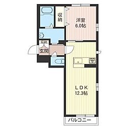 レ・フルーレット 1LDKの間取図画像