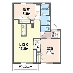 ブライト・コートB 2LDKの間取図画像