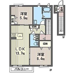 カーサ・デ・アニマレスB 2LDKの間取図画像