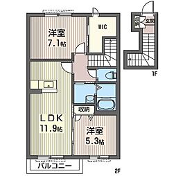 プラティニ2 2LDKの間取図画像