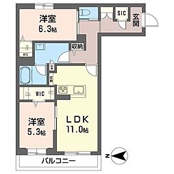 アクシズ 2LDKの間取図画像