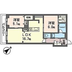 ポルト・ボヌール 2LDKの間取図画像