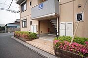 植栽に囲まれたエントランス