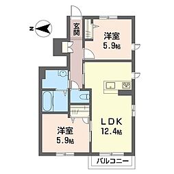 シュエットA 2LDKの間取図画像