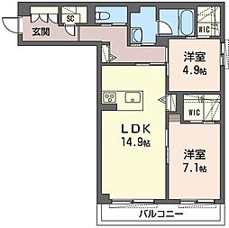 レオナ雅 2LDKの間取図画像
