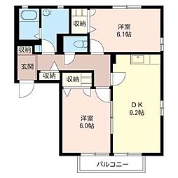 コージィーコート 2DKの間取図画像