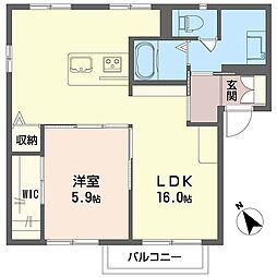 深町ハイツB 1LDKの間取図画像