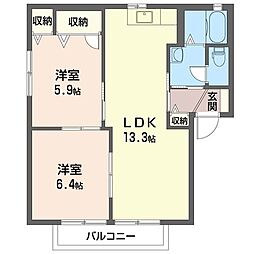 サンライズ鳥羽B棟 2LDKの間取図画像