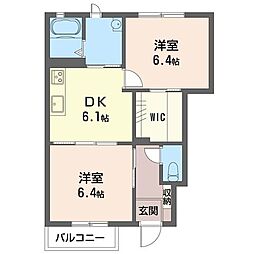 コートアベーユB 2DKの間取図画像