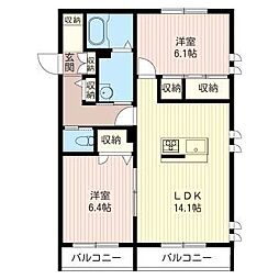 カーサコントレ 2LDKの間取図画像