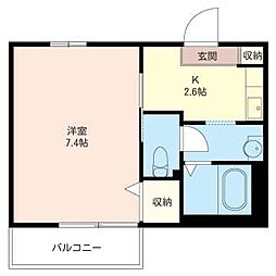 ツインコートB棟 1Kの間取図画像