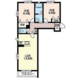 エテルナB 2LDKの間取図画像