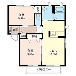 ラ・プランタンスリーゼA 2LDKの間取図画像