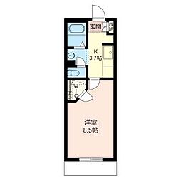 サンリーブス武蔵中原 1Kの間取図画像