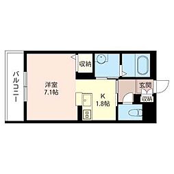 ソレム2橘 1Kの間取図画像