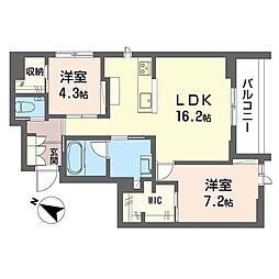 デリシア 2LDKの間取図画像