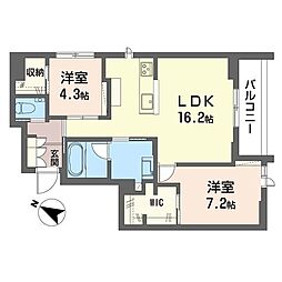 デリシア 2LDKの間取図画像