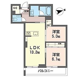 ベルシエル 2LDKの間取図画像