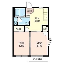 グリーンハウスハシモトA 2DKの間取図画像
