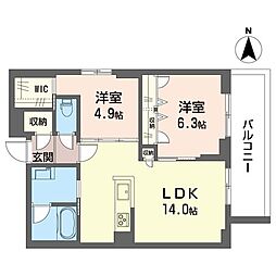 クロノス ルメリア 2LDKの間取図画像