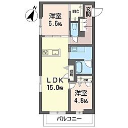 カスカード北浦和 00204 2階2LDKの間取り