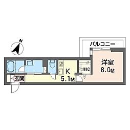 リトルベアー 1Kの間取図画像