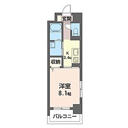 ブライトソレイユタワー 1Kの間取図画像